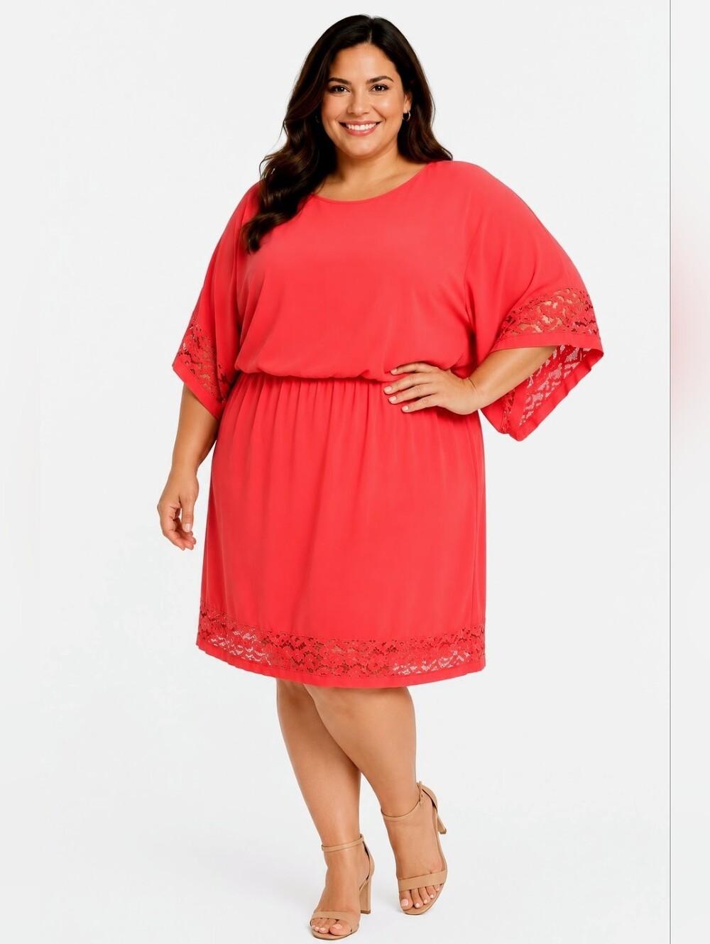 Jessica Howard Women's Coral Lace Trim Knit Midi Dress Size 16W NWT 